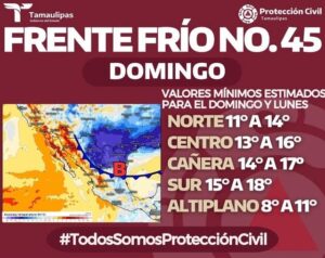 Alerta Protección Civil por ingreso de frente frío este fin de semana